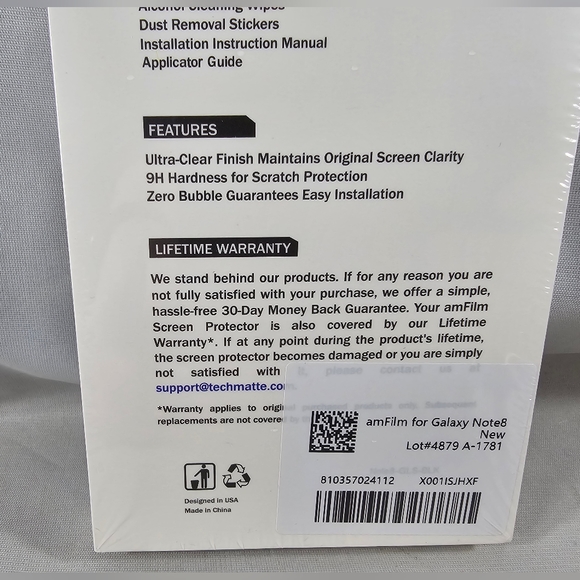AM Film Samsung Note 8 Glass Phone Screen Protector Kit 3D Curve TechMatte - Picture 7 of 11